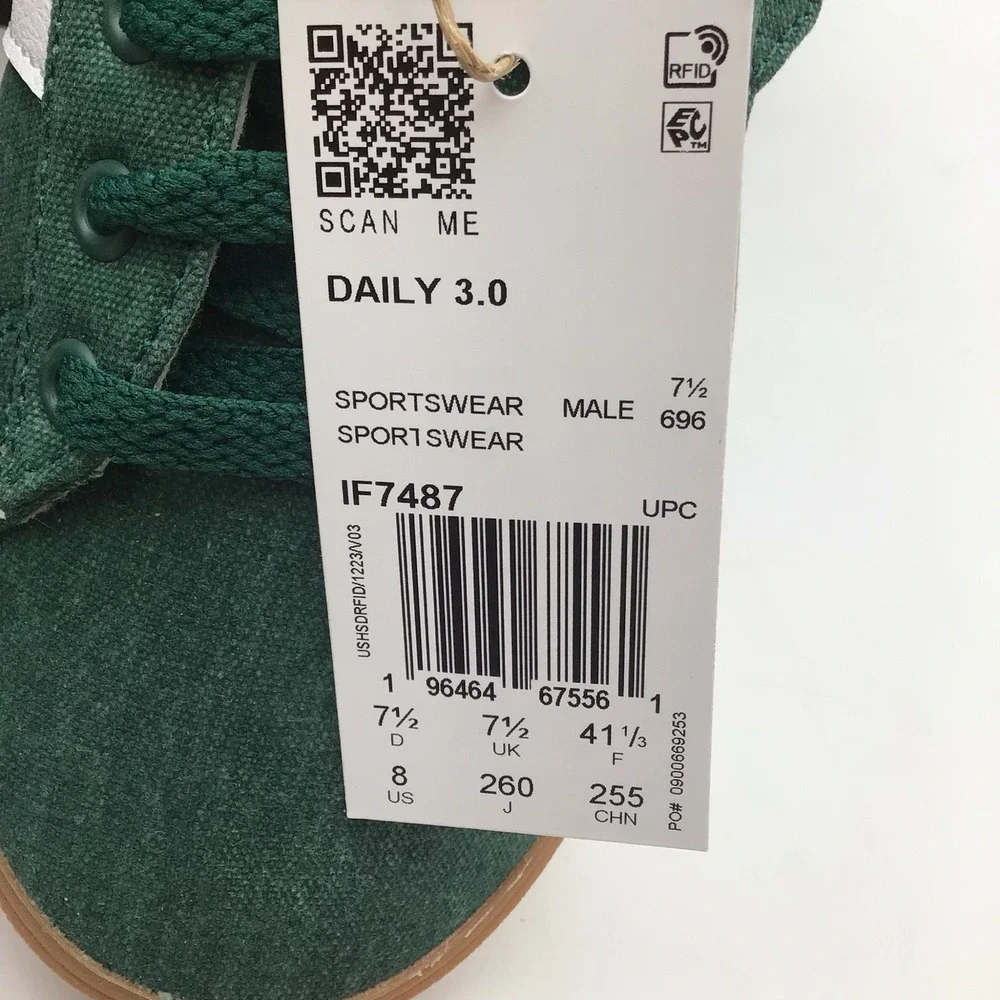 Adidas Daily 3.0 Mens Green Canvas Gum Sole Sneakers‎ IF7487 Size 8 NEW - Picture 6 of 7
